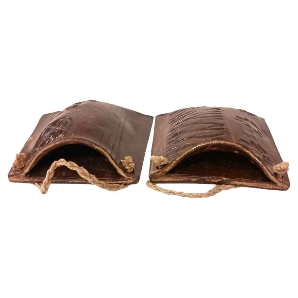 2 Studio‎ Art Pottery Wall Pockets Brown Floral Etched Farmhouse Rustic Cottage.